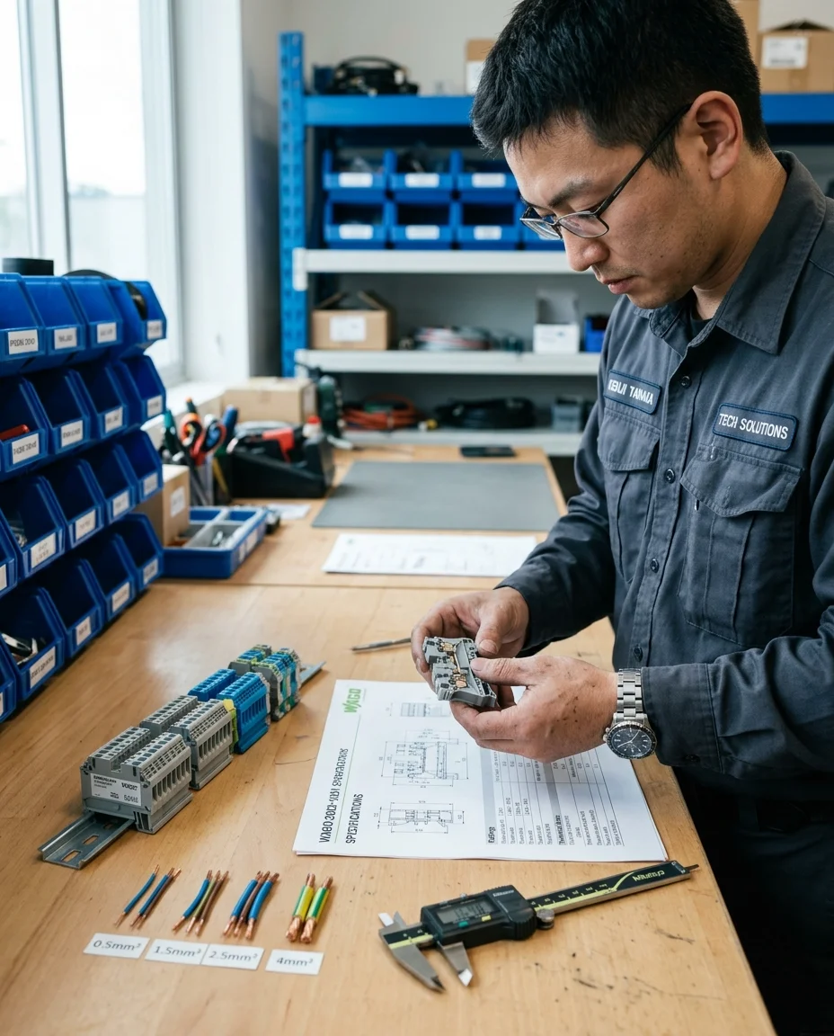 示意:技術人員對照規格表檢查端子台